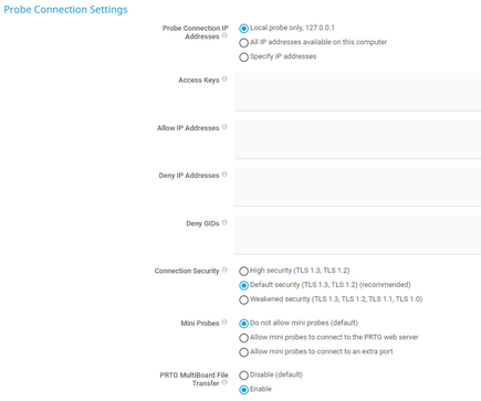 Probe Connection Settings